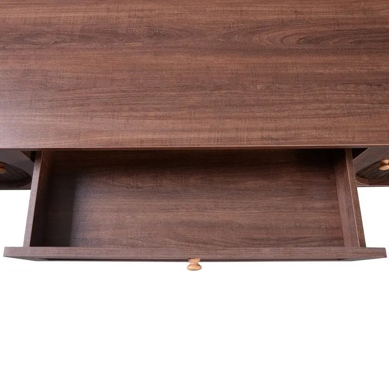 Meuble TV en rotin pour téléviseurs jusqu'à 75 pouces, meuble console de divertissement avec pieds en bois massif