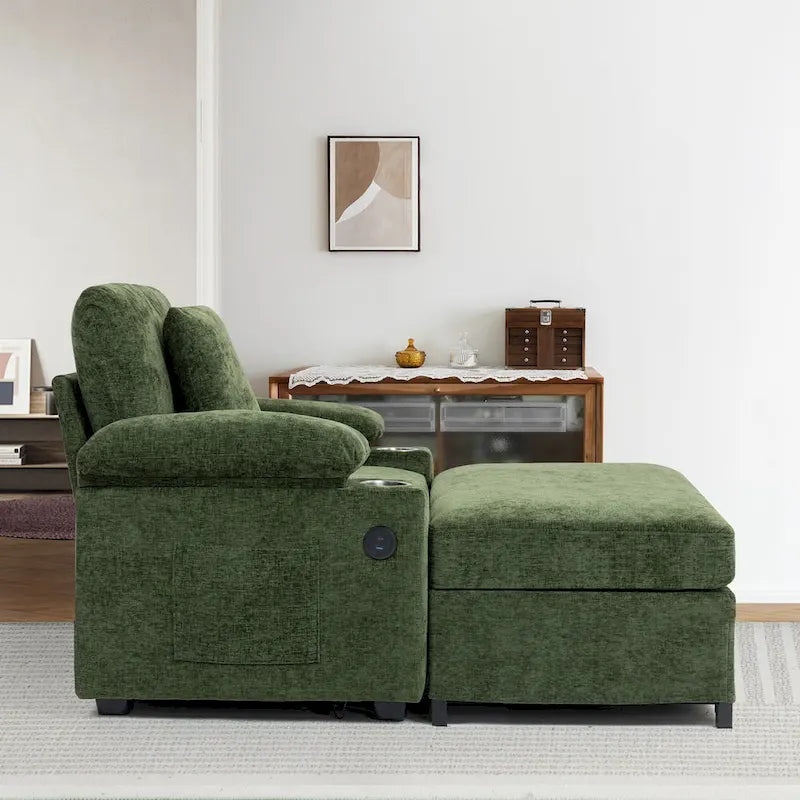 Fauteuil surdimensionné en chenille avec pouf et port USB