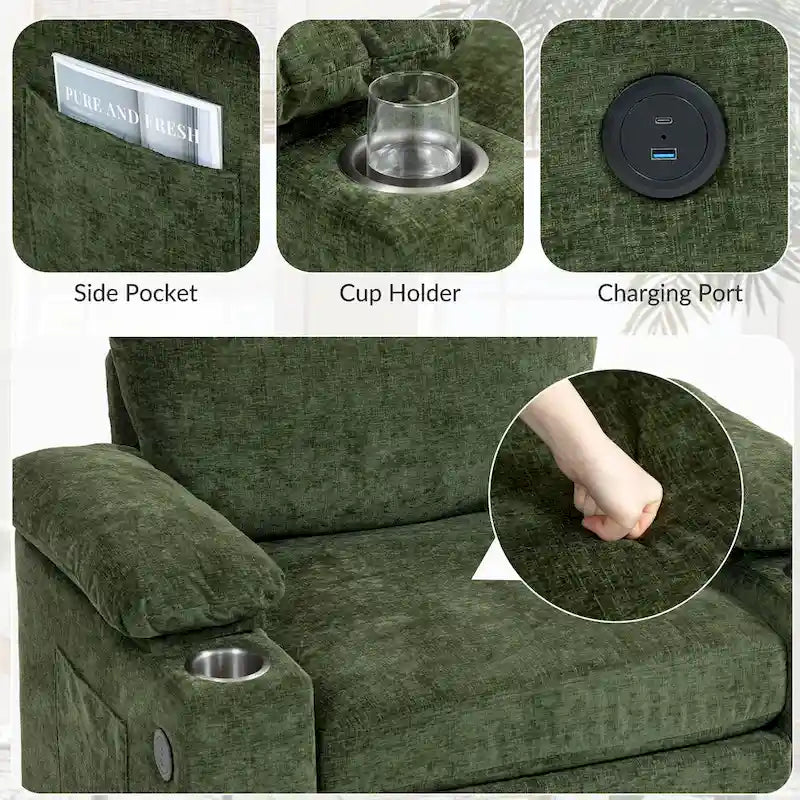 Fauteuil surdimensionné en chenille avec pouf et port USB