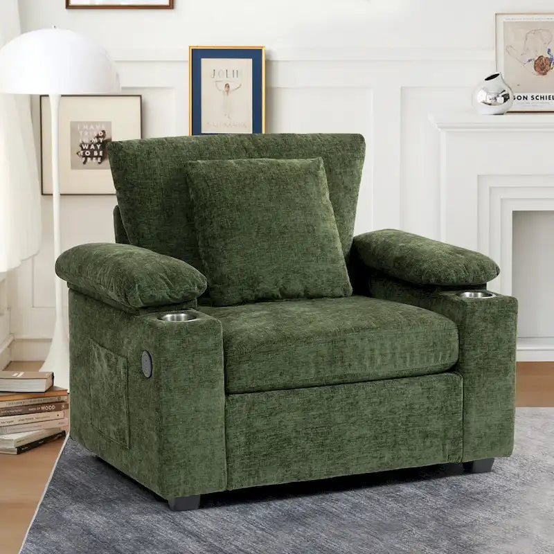 Fauteuil surdimensionné en chenille avec pouf et port USB