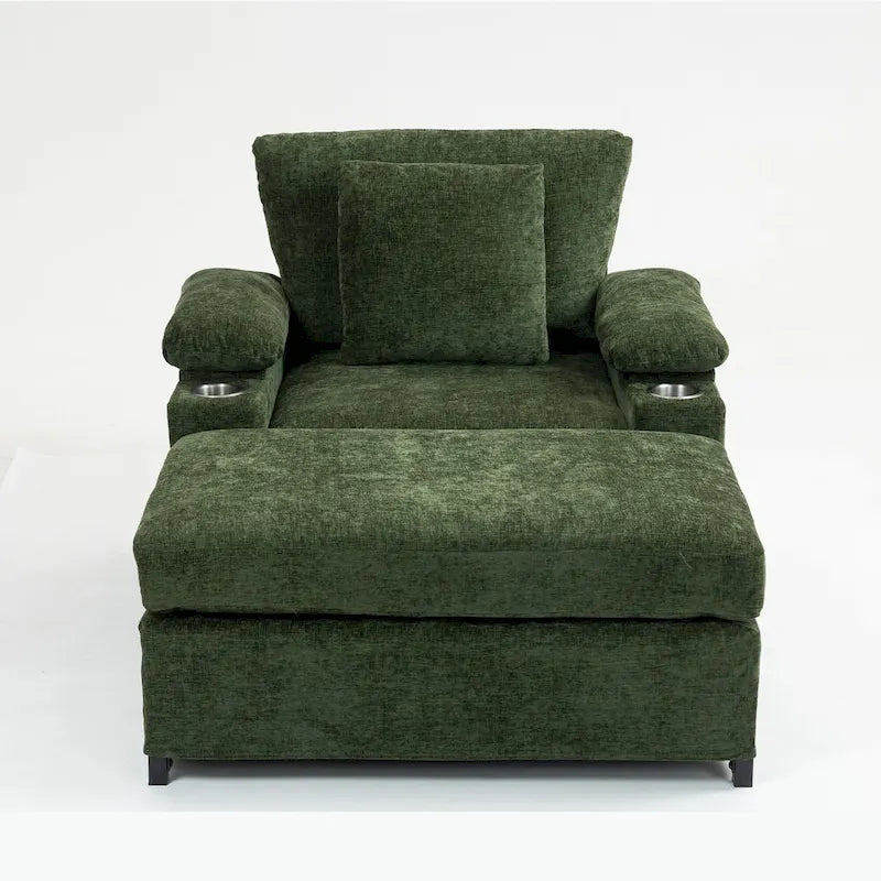 Fauteuil surdimensionné en chenille avec pouf et port USB