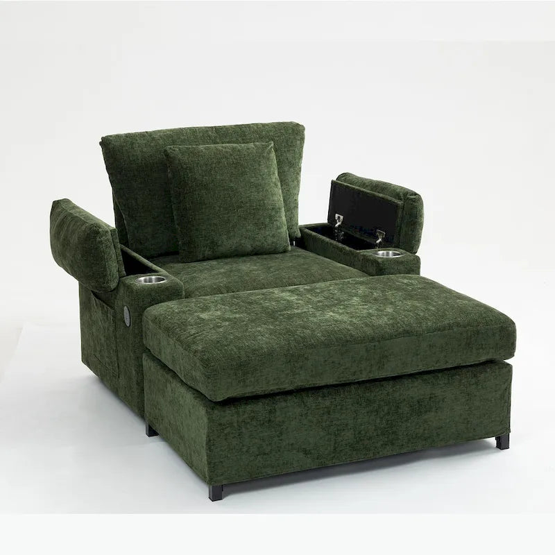 Fauteuil surdimensionné en chenille avec pouf et port USB