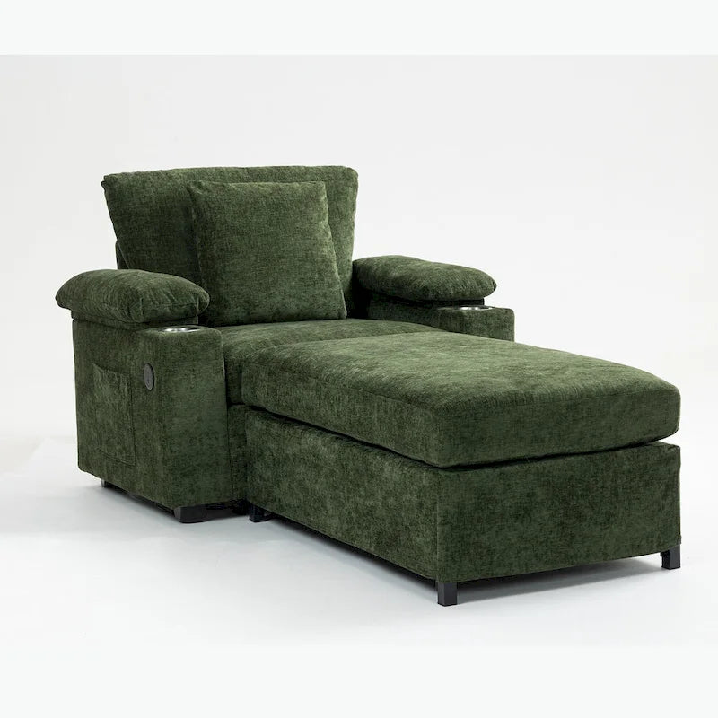 Fauteuil surdimensionné en chenille avec pouf et port USB