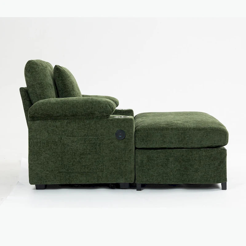 Fauteuil surdimensionné en chenille avec pouf et port USB