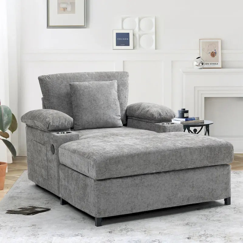 Fauteuil surdimensionné en chenille avec pouf et port USB