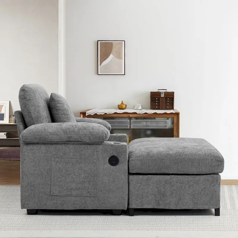 Fauteuil surdimensionné en chenille avec pouf et port USB