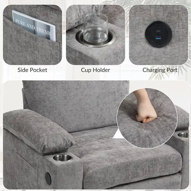 Fauteuil surdimensionné en chenille avec pouf et port USB