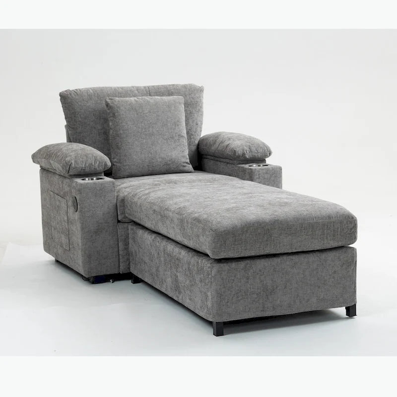 Fauteuil surdimensionné en chenille avec pouf et port USB