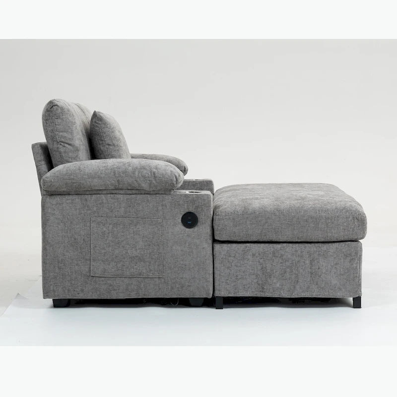 Fauteuil surdimensionné en chenille avec pouf et port USB