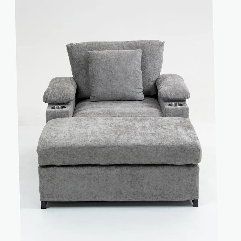 Fauteuil surdimensionné en chenille avec pouf et port USB