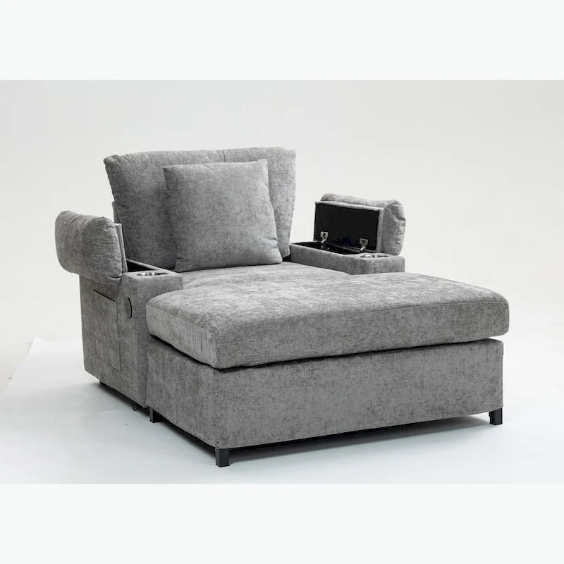 Fauteuil surdimensionné en chenille avec pouf et port USB