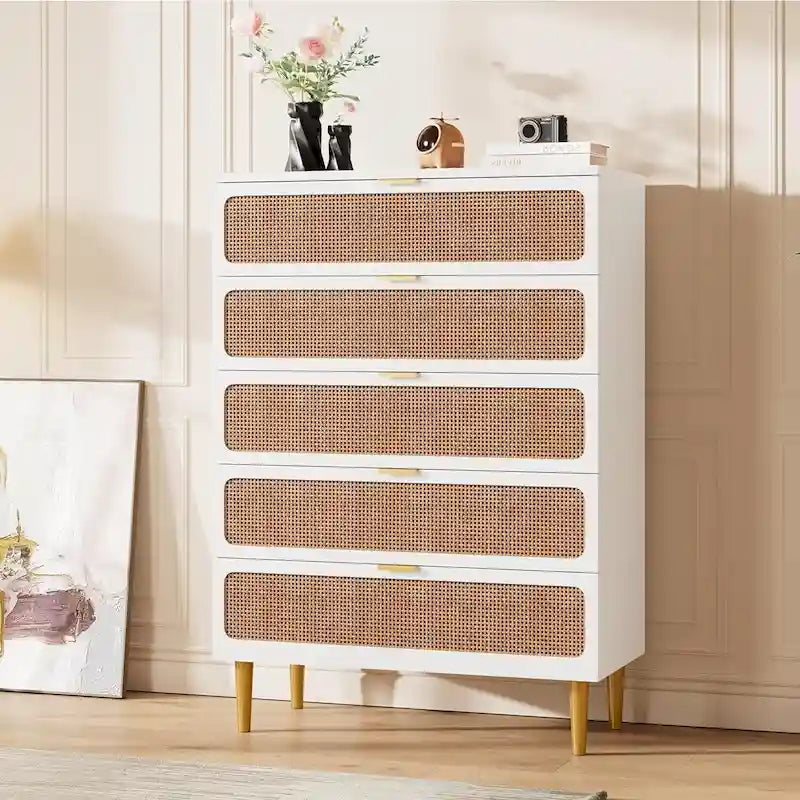 Commodes à 5 tiroirs en rotin pour chambre à coucher, couloir