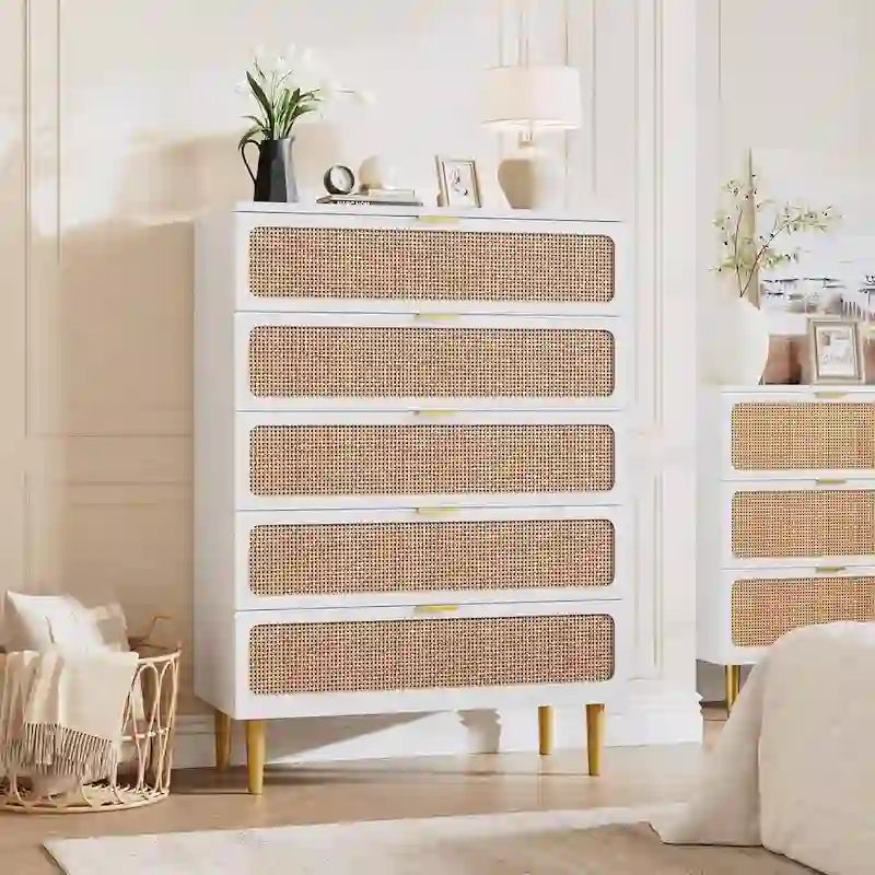 Commodes à 5 tiroirs en rotin pour chambre à coucher, couloir