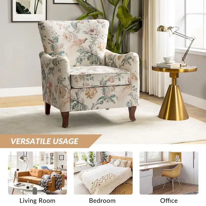 Fauteuils club rembourrés avec motif floral moderne, vendus par lot de deux.