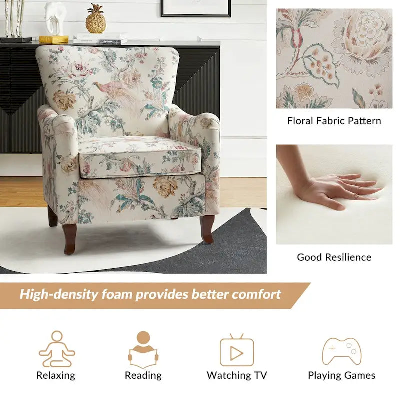 Fauteuils club rembourrés avec motif floral moderne, vendus par lot de deux.