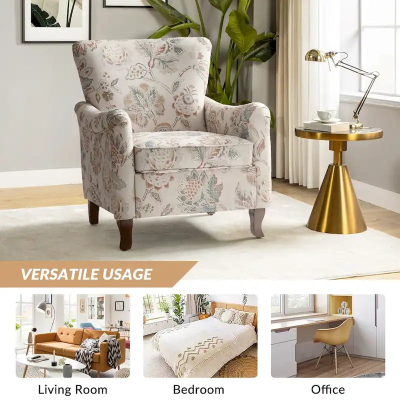 Fauteuils club rembourrés avec motif floral moderne, vendus par lot de deux.