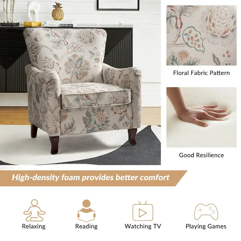 Fauteuils club rembourrés avec motif floral moderne, vendus par lot de deux.