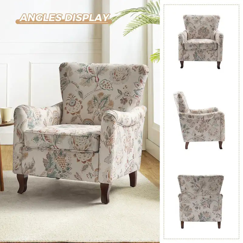 Fauteuils club rembourrés avec motif floral moderne, vendus par lot de deux.