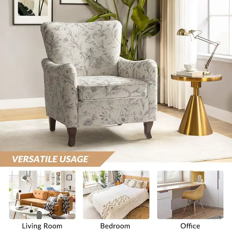 Fauteuils club rembourrés avec motif floral moderne, vendus par lot de deux.
