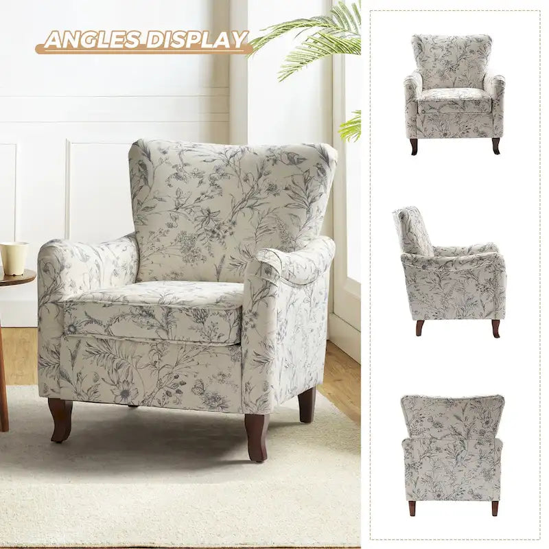 Fauteuils club rembourrés avec motif floral moderne, vendus par lot de deux.