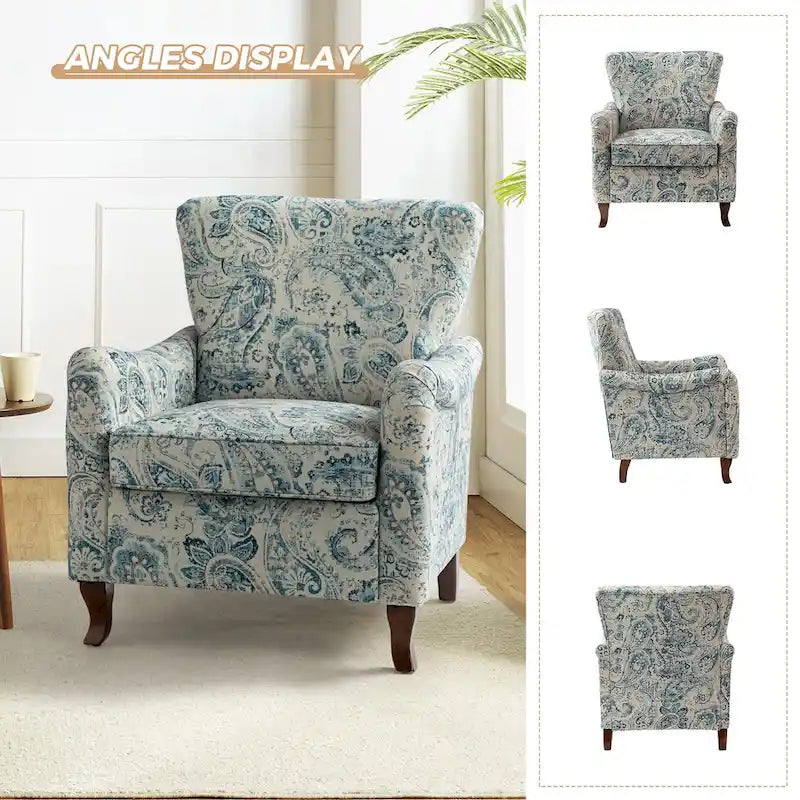 Fauteuils club rembourrés avec motif floral moderne, vendus par lot de deux.