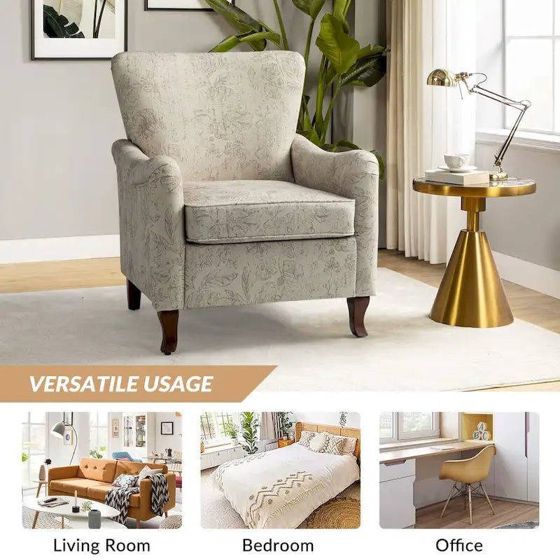 Fauteuils club rembourrés avec motif floral moderne, vendus par lot de deux.