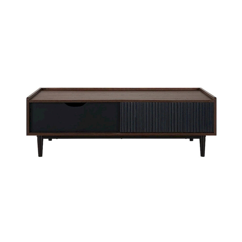 Table basse moderne nervurée avec tiroirs et étagères