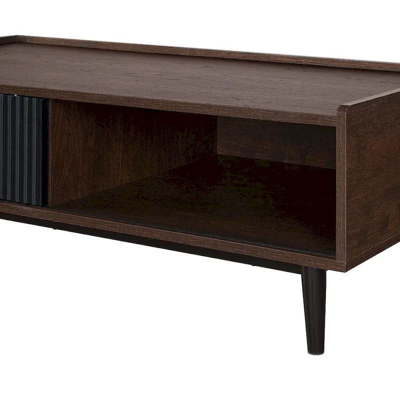 Table basse moderne nervurée avec tiroirs et étagères