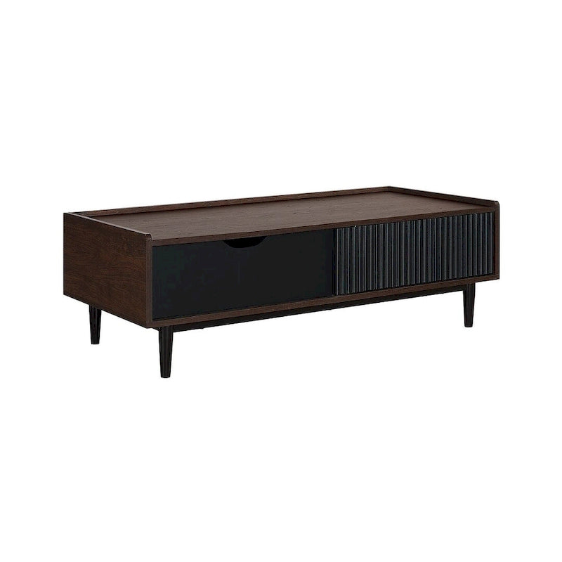 Table basse moderne nervurée avec tiroirs et étagères