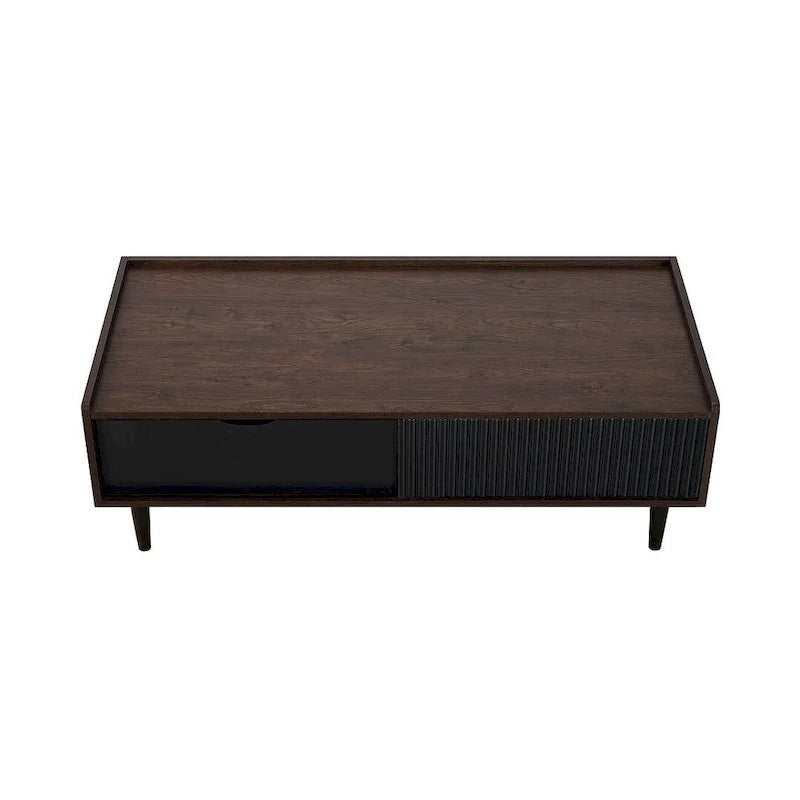 Table basse moderne nervurée avec tiroirs et étagères