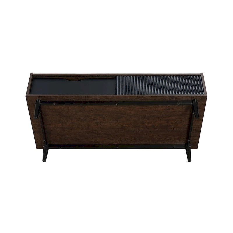 Table basse moderne nervurée avec tiroirs et étagères