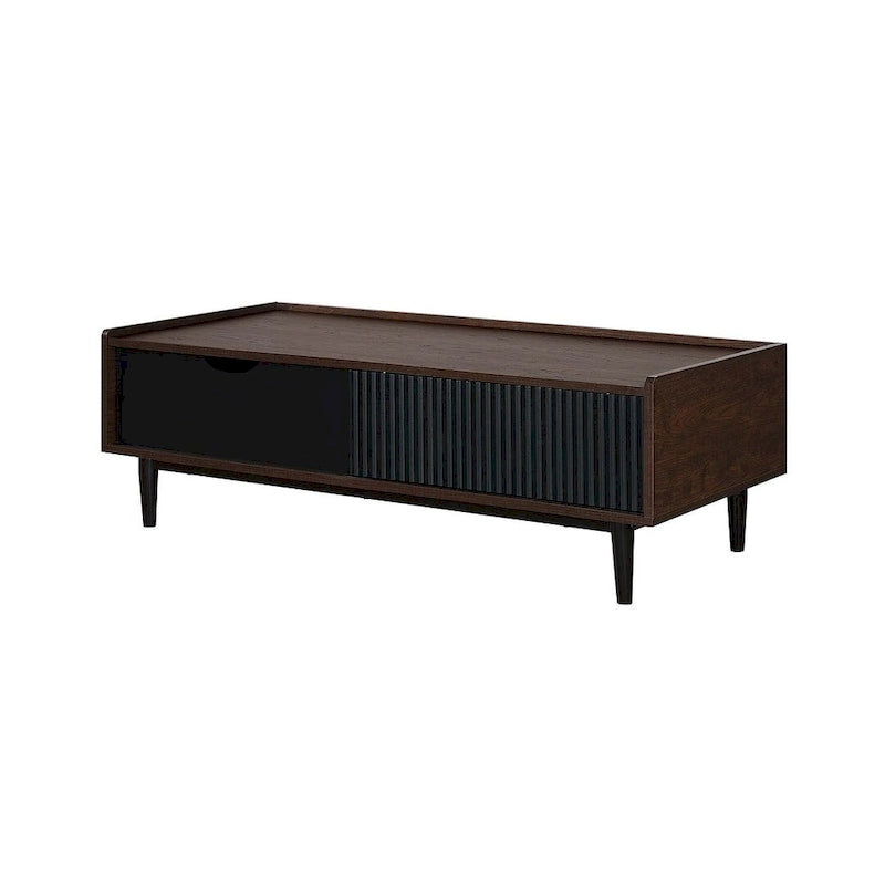Table basse moderne nervurée avec tiroirs et étagères
