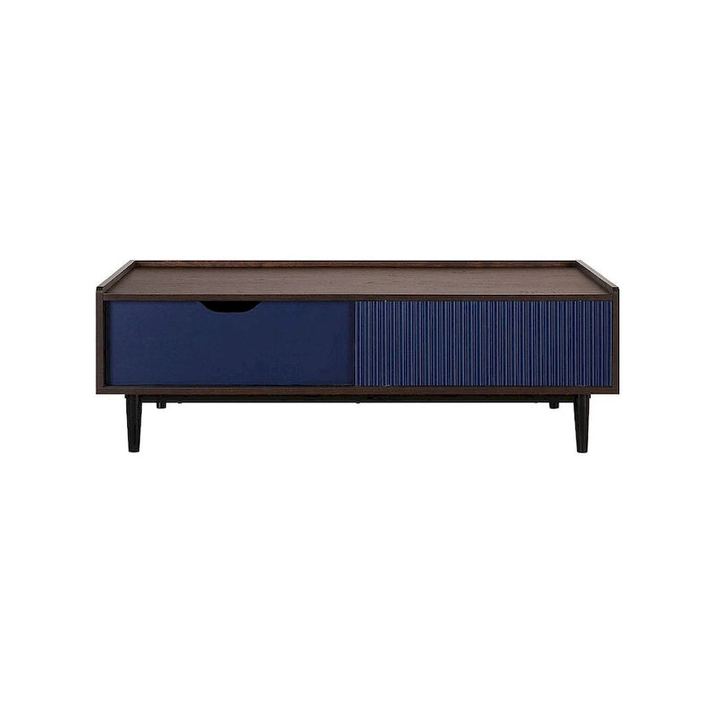Table basse moderne nervurée avec tiroirs et étagères