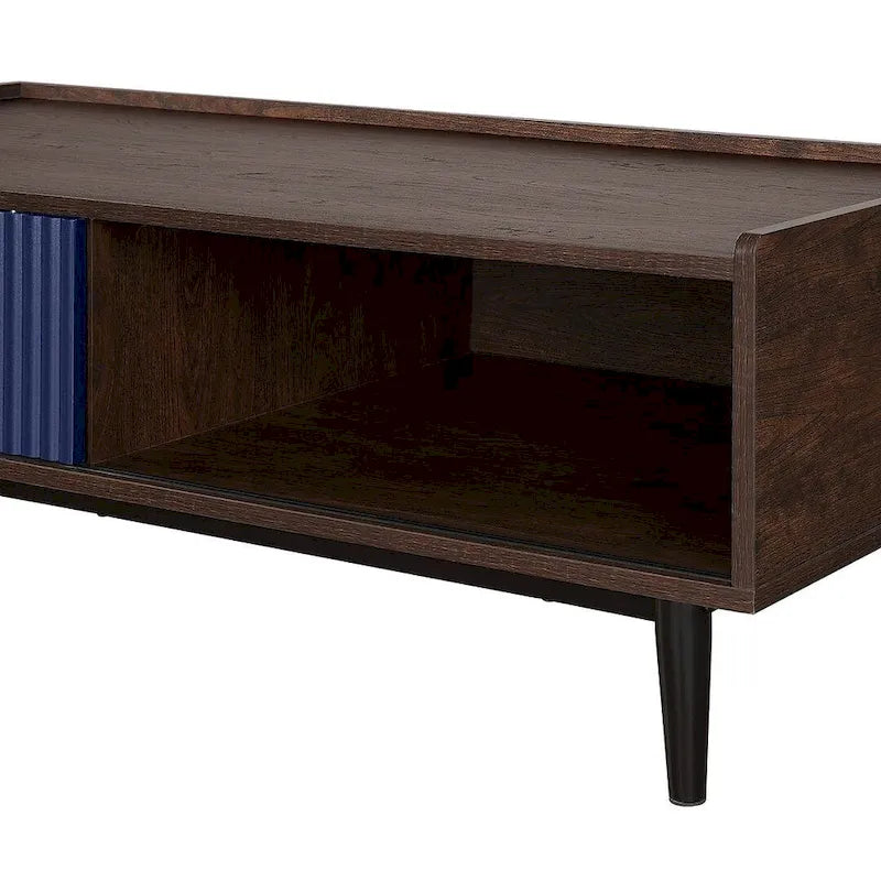 Table basse moderne nervurée avec tiroirs et étagères