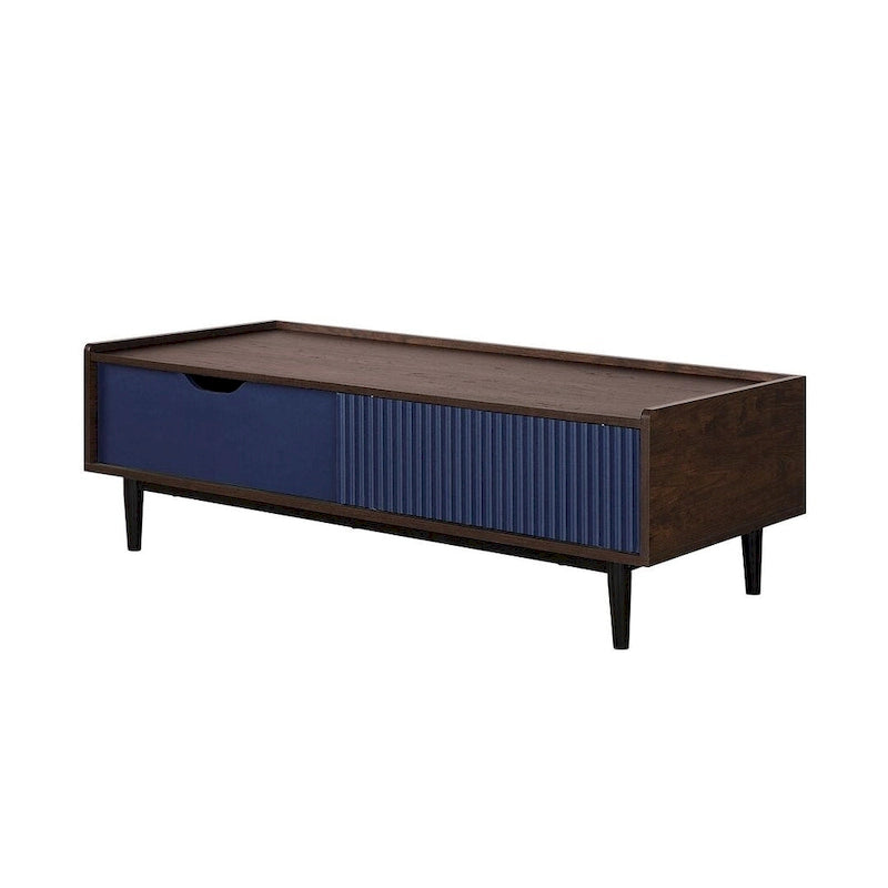 Table basse moderne nervurée avec tiroirs et étagères