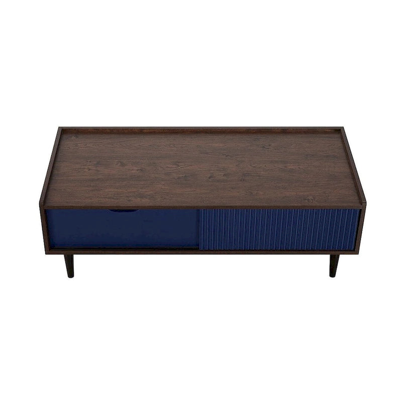 Table basse moderne nervurée avec tiroirs et étagères