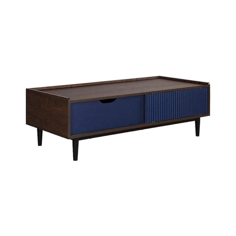 Table basse moderne nervurée avec tiroirs et étagères