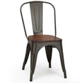 Lot de 4 chaises de salle à manger/bistrot empilables, structure métallique et assise en bois - Voir descriptions
