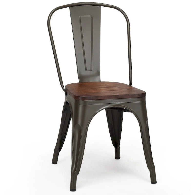 Lot de 4 chaises de salle à manger/bistrot empilables, structure métallique et assise en bois - Voir descriptions