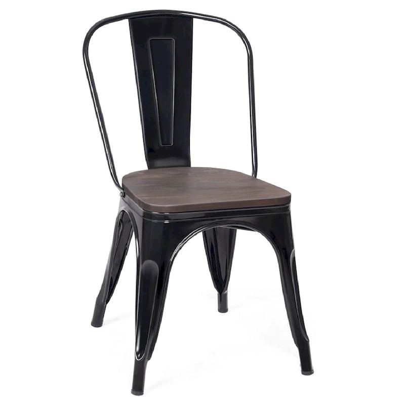 Lot de 4 chaises de salle à manger/bistrot empilables, structure métallique et assise en bois - Voir descriptions