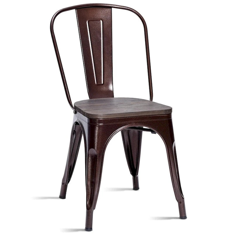 Lot de 4 chaises de salle à manger/bistrot empilables, structure métallique et assise en bois - Voir descriptions