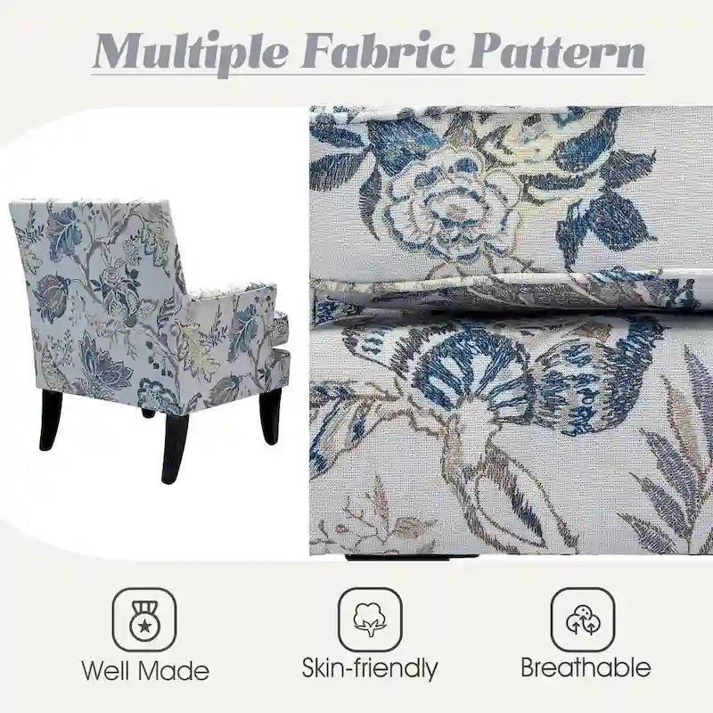 Fauteuil de style campagne française, orné de rivets et de pieds en bois massif.