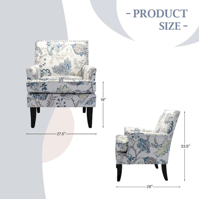 Fauteuil de style campagne française, orné de rivets et de pieds en bois massif.