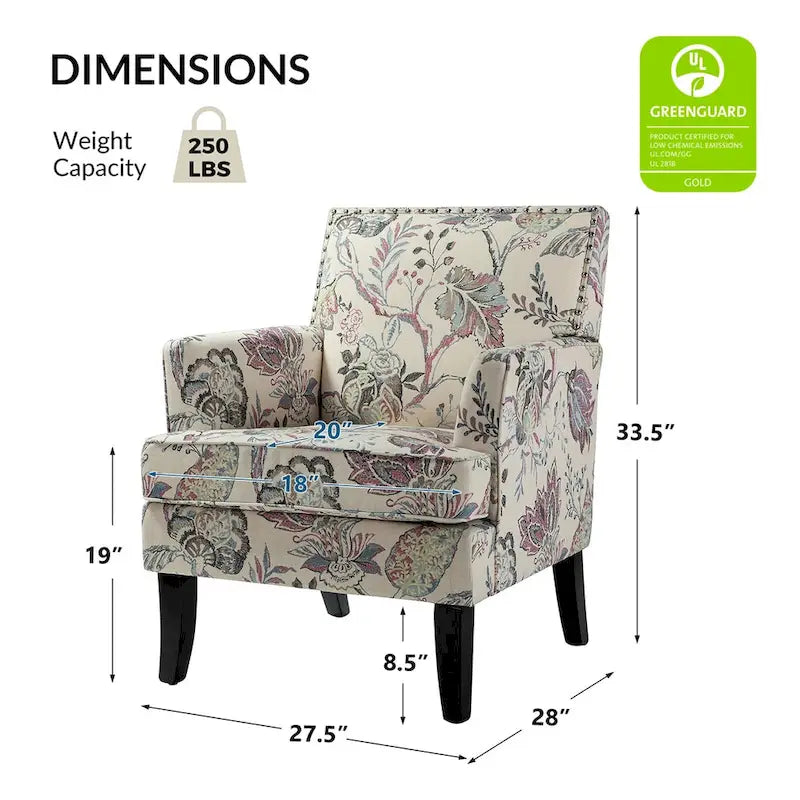 Fauteuil de style campagne française, orné de rivets et de pieds en bois massif.