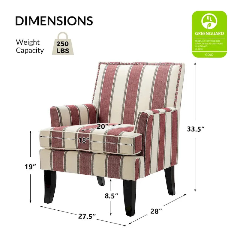 Fauteuil de style campagne française, orné de rivets et de pieds en bois massif.