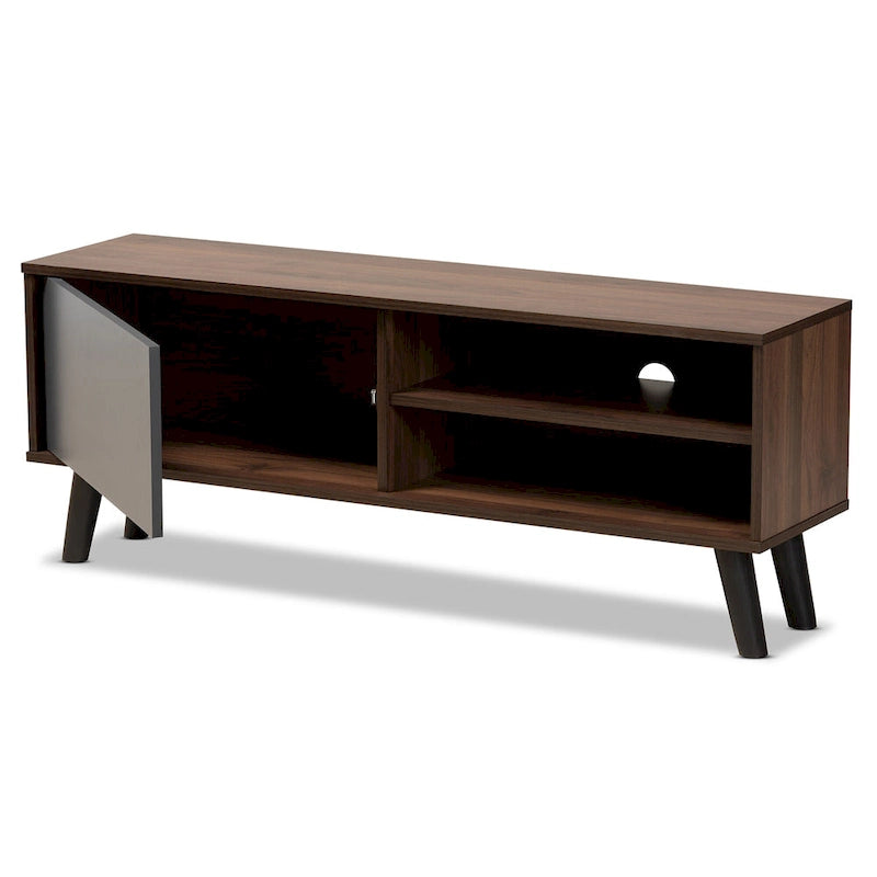 Meuble TV en bois au fini noyer bicolore marron et gris