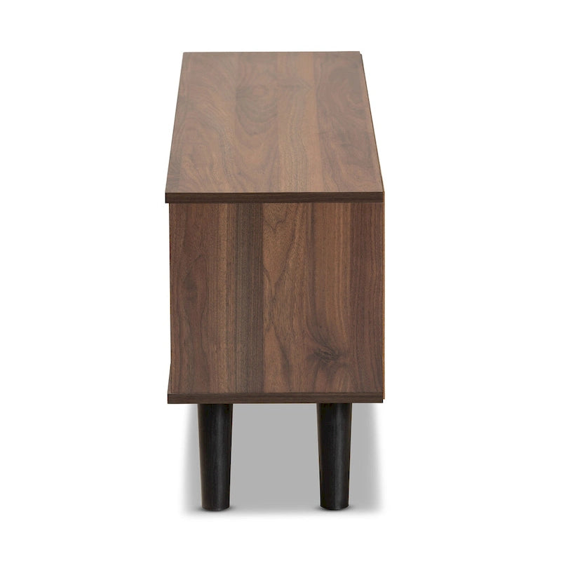 Meuble TV en bois au fini noyer bicolore marron et gris