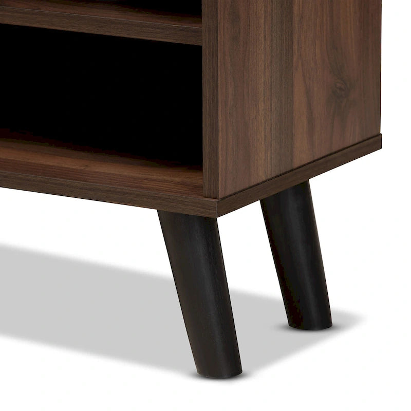 Meuble TV en bois au fini noyer bicolore marron et gris