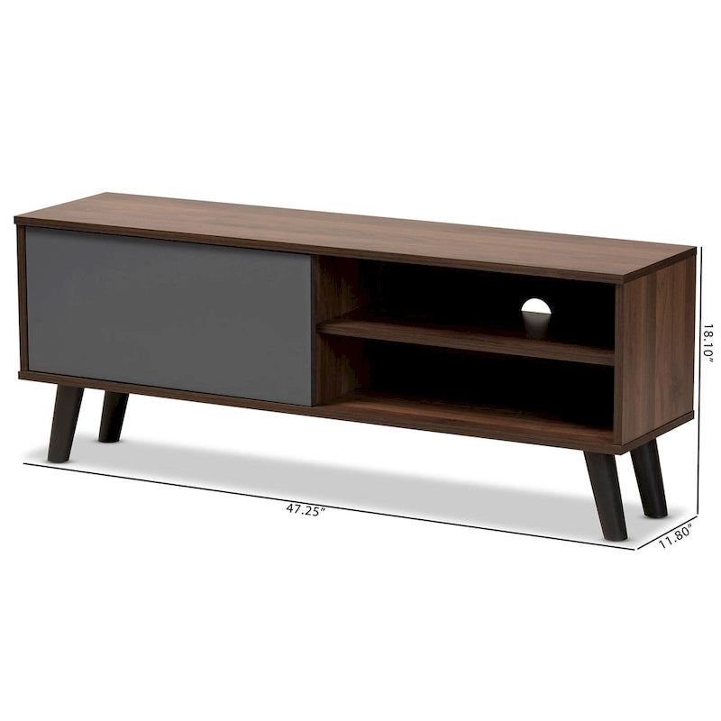Meuble TV en bois au fini noyer bicolore marron et gris