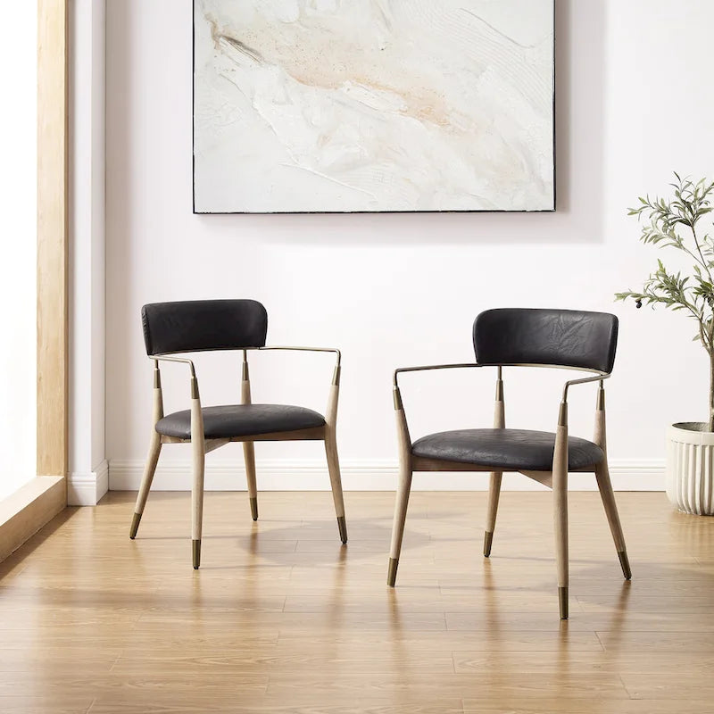 Chaise d'appoint de salle à manger en bois massif du milieu du siècle (lot de 2)